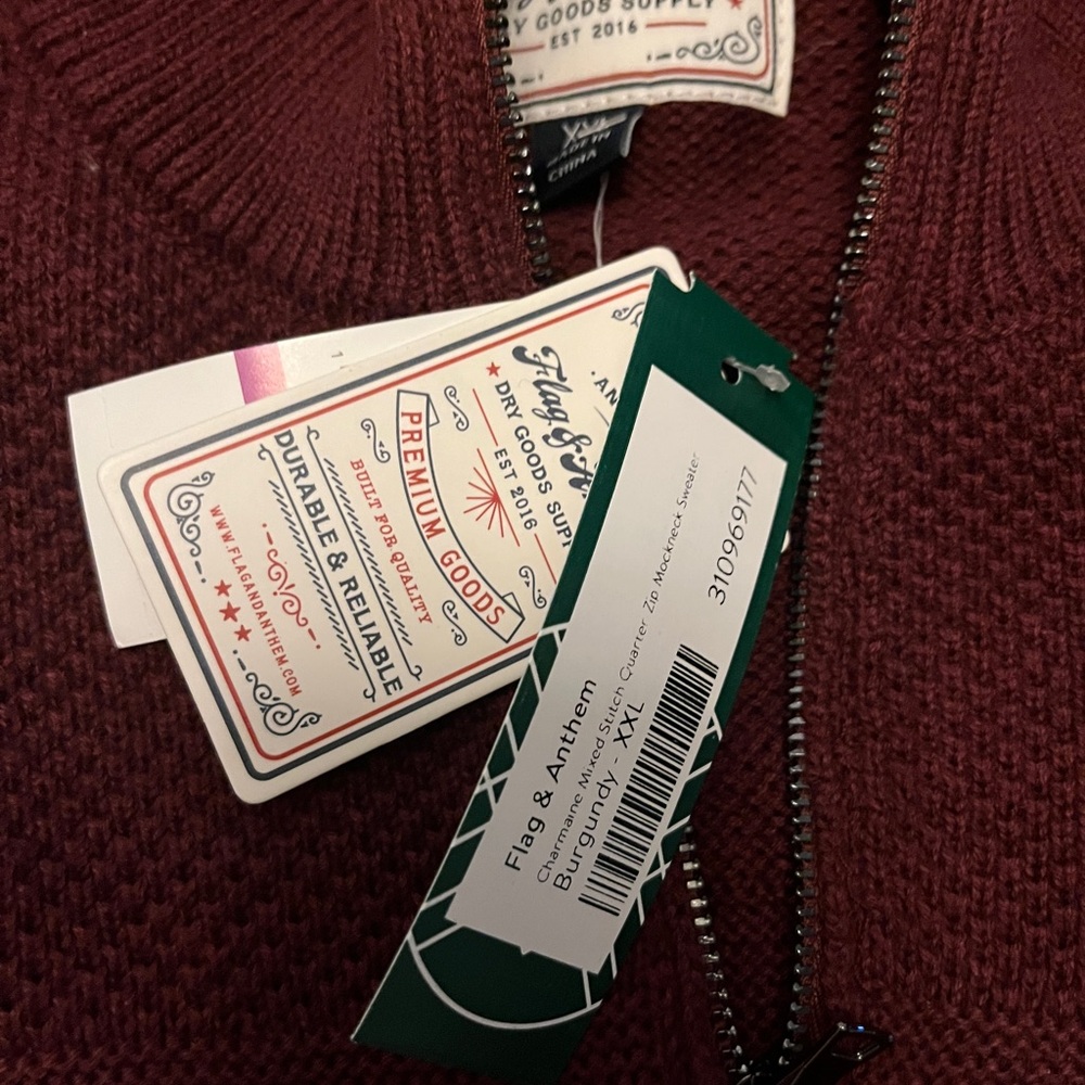 Flag & Anthem Burgundy Mens Quarter Zip Mockneck Sweater - XXL NWT - Picture 3 of 3